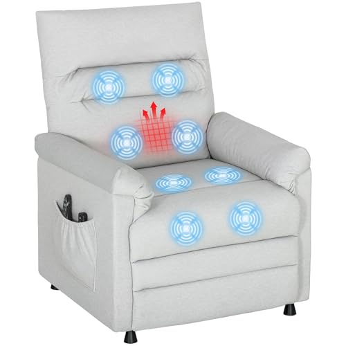 HOMCOM Poltrona Relax Elettrica Massaggiante e Riscaldante con Poggiapiedi, Silenziosa, Poltrona Reclinabile 150° in Velluto Pet Friendly con Funzione Memory, 2 Telecomandi per Soggiorno,Grigio Chiaro