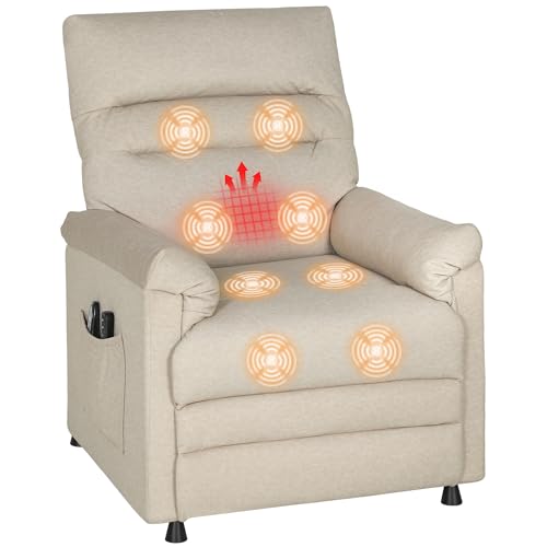 HOMCOM Poltrona Relax Elettrica Massaggiante e Riscaldante con Poggiapiedi, Silenziosa, Poltrona Reclinabile 150° in Velluto Pet Friendly con Funzione Memory, 2 Telecomandi per Soggiorno, Beige