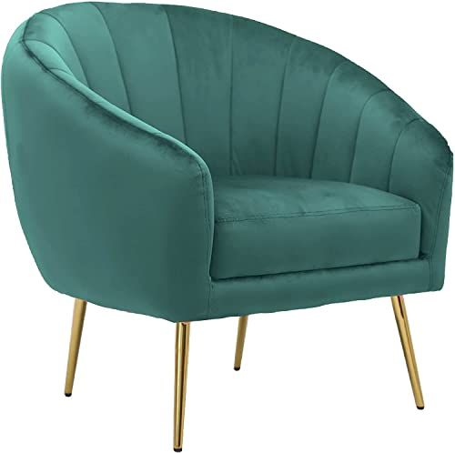 BRIGROS La voglia di fare WeHome – poltrona in velluto modello luxurycon gambe in ferro dorate alte 24cm e poltrona con imbottitura in schiuma dal design vintage e confortevole (Verde)