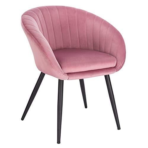 WOLTU Sedia da Pranzo da Cucina Poltrona per Soggiorno con Schienale Braccioli Gambe in Metallo Seduta in Velluto Rosa BH244rs-1