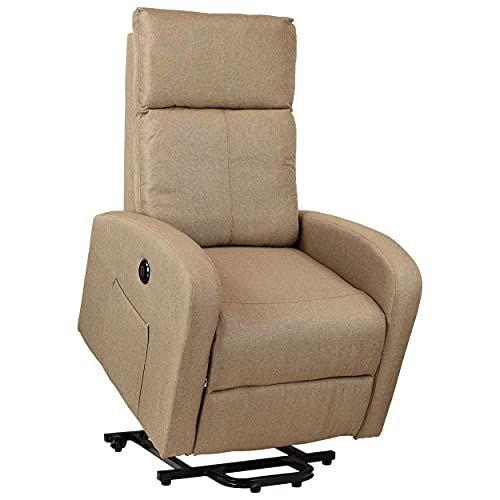 Totò Piccinni Poltrona Relax Reclinabile con Poggiapiedi Imbottita Confortevole (Alzapersona con Massaggio, Tessuto Beige)
