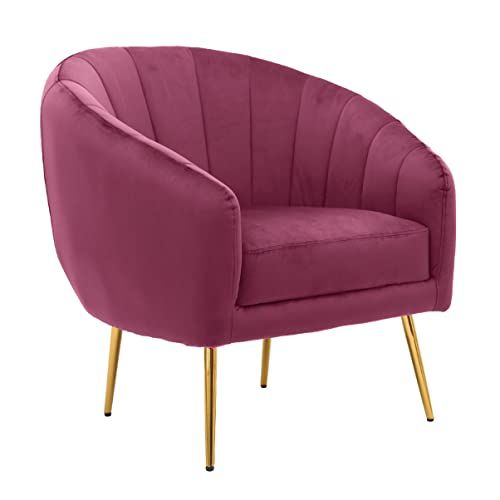 BRIGROS La voglia di fare WeHome – poltrona in velluto modello luxurycon gambe in ferro dorate alte 24cm e poltrona con imbottitura in schiuma dal design vintage e confortevole (Amaranto)
