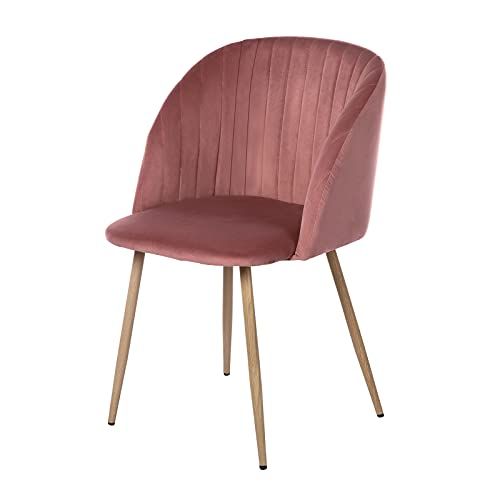 EGGREE Poltrona Imbottita in Velluto Vintage, Sedia Sala da Pranzo Scandinave per Cucina Soggiorno, con Gambe in Metallo Stile Legno, Rosa