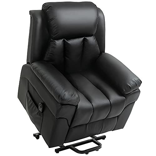 HOMCOM Poltrona Reclinabile Alzapersona Elettrica per Anziani con Super Imbottitura in Ecopelle e Telecomando Poltrona Reclinabile Alzapersona con Telecomando nero 96 x 93 x 105cm