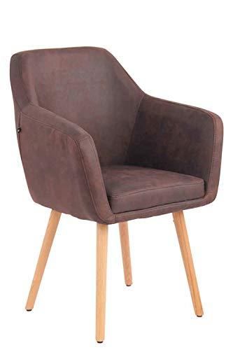 CLP Sedia Poltroncina Effetto Vintage Utrecht In Similpelle I Poltrona Soggiorno Con Braccioli I Sedia Sala Attesa In Legno, Colore:marrone scuro, Colore del telaio:natura