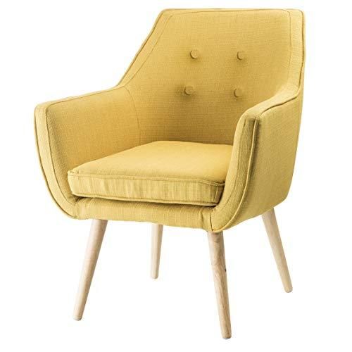 Poltrona da camera da letto o salotto in tessuto Giallo zampe in legno naturale 65x65x85 cm