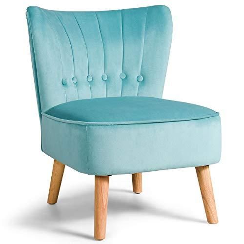 COSTWAY Poltroncina in Velluto, Sedia con Schienale Imbottito, Design Ergonomico con Cuscinetti Antiscivoli, per Soggiorno Sala da Pranzo, 55 x 68 x 72,5 cm (Verde)