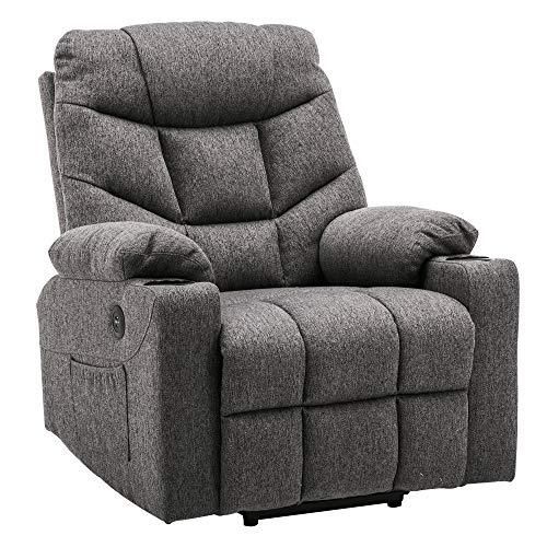 MCombo 7286DE – Poltrona relax elettrica con ingressi 2 USB, tessuto grigio scuro