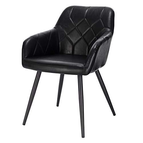 EUGAD Poltroncina per Soggiorno Sedia da Sala Pranzo con Braccioli Poltrona Imbottita in Simipelle Nero per Cameretta Cucina Gambe in Metallo 0635BY-1