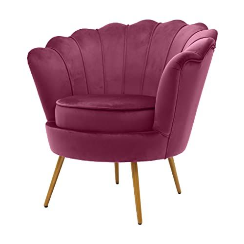 BRIGROS La voglia di fare WeHome – poltrona conchiglia velluto con gambe in ferro dorate alte 23cm e poltrona con imbottitura in schiuma dal design vintage e confortevole (Amaranto, Velluto)