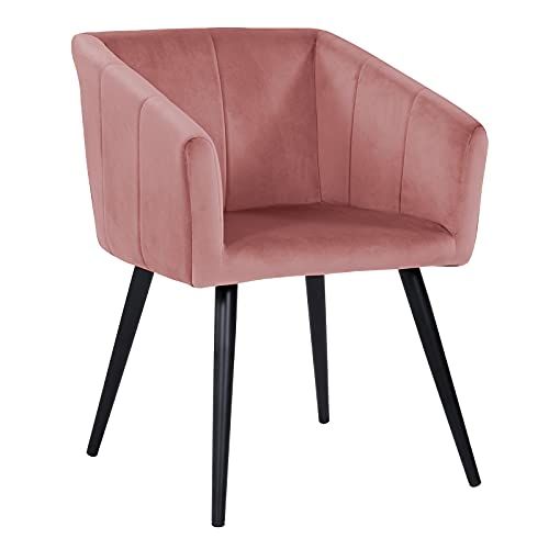 Duhome Sedia da sala da pranzo in tessuto (velluto) design retro con piedini in metallo sedia imbottita poltrona vintage selezione colore 8065, colore:rosa, materiale:velluto