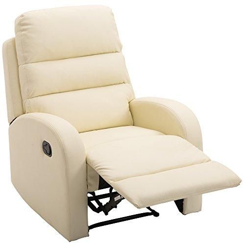 HOMCOM Poltrona Relax Imbottita in pelle PU, Poltrona Reclinabile con Poggiapiedi e Schienale Alto, 80x91x102cm, Crema