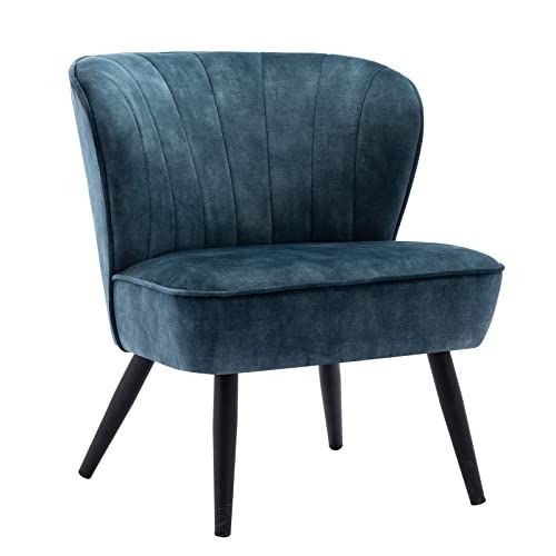 Duhome Sedia Imbottita Poltrona Lounge Design Retro con Piedini in Metallo 8103B, Colore:Blu, Materiale:Velluto Vintage