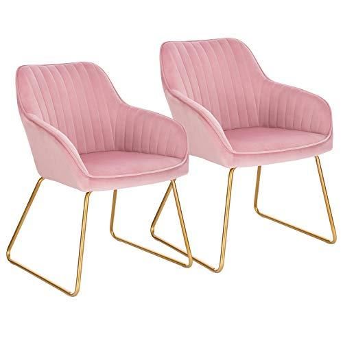 WOLTU BH246rs-2 Sedie da Cucina con Braccioli in Velluto Poltrona per Camera da Letto Rosa 2 Pezzi