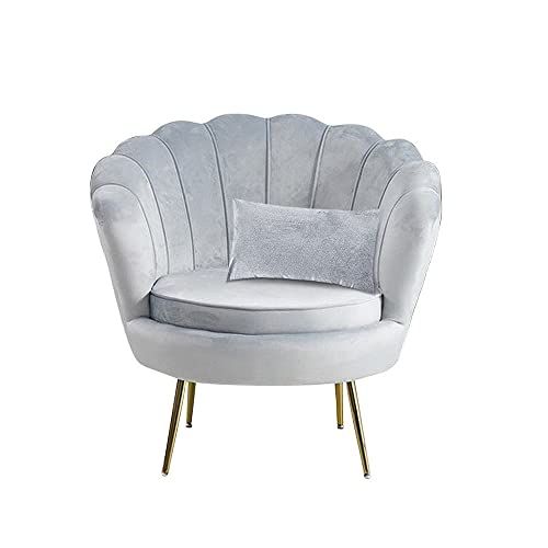 Mediawave Store – Poltrona a Conchiglia SOFIA in Velluto con Piedi Oro, Design Vintage, Poltroncina Elegante, Cuscino, Luxury, 78x73x78 cm, Salotto, Ufficio, Negozio (grigio)