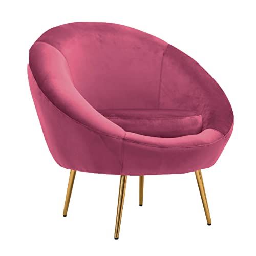 BRIGROS La voglia di fare WeHome – poltrona in velluto modello disco con gambe in ferro dorate alte 23cm e poltrona con imbottitura in schiuma dal design vintage e confortevole (Amaranto)