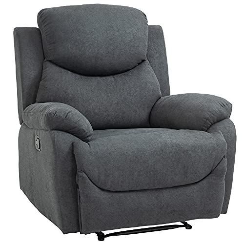 HOMCOM Poltrona Relax Manuale in Lino Grigio, Schienale Reclinabile 150° e Poggiapiedi, per Casa e Ufficio 93x94x105.5cm
