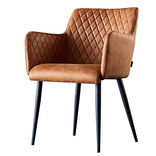 Damiware Rose Sedia con bracciolo | Sala da Pranzo Comfort Rivestimento in Tessuto (Cognac)