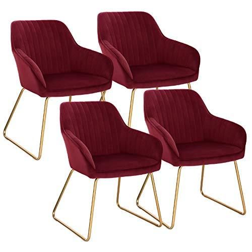 WOLTU Set di 4 Sedie da Pranzo in Velluto Poltrone Moderne per Salotto con Schienale e Braccioli Bordeaux BH246bd-4