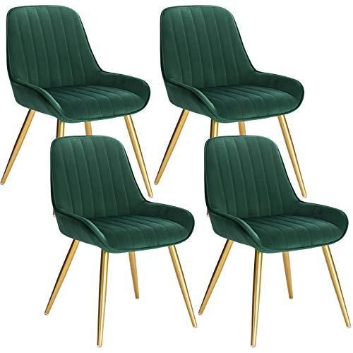 Lestarain 4x Poltroncina da Sala Pranzo Soggiorno Sedia da Scrivania per Cameretta con Schienale Poltrona in Velluto Gambe d’oro in Metallo Verde scuro LCNI73008-4