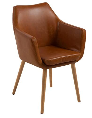 AC Design Furniture Trine Sedia da Pranzo Carver, Alt.: 84 x L: 58 x P: 58 cm, Marrone Chiaro/Quercia, Ecopelle/Quercia, 1 pz