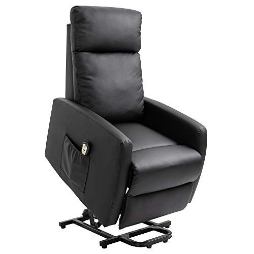 HOMCOM Poltrona Alzapersona con Telecomando, Schienale Reclinabile a 145° e Poggiapiedi in Pelle PU Nera, 67x95x105cm
