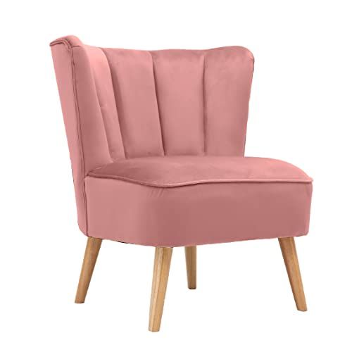 BRIGROS La voglia di fare WeHome – poltrona in velluto modello vintage con gambe in ferro dorate alte 23cm e poltrona con imbottitura in schiuma dal design vintage e confortevole (Pink)