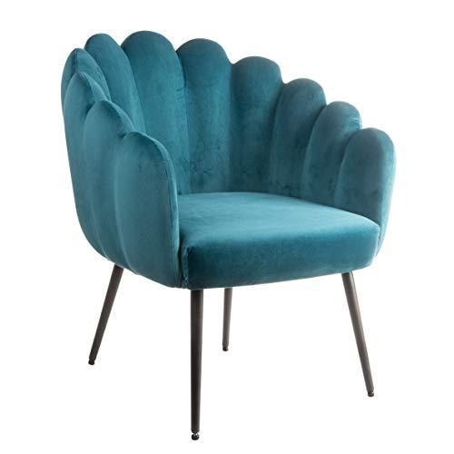 montemaggi Poltrona Imbottita con Schienale A Conchiglia in Velluto Blu Petrolio con Zampe Nere in Legno. Misura: 64X67X77 CM