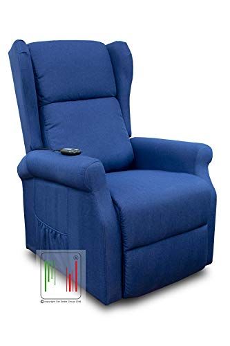 Stil Sedie Poltrona Relax alzapersona reclinabile elettrica motorizzata in tessuto con poggiatesta laterale per Anziani con Telecomando con 2 rotelle, con Tasca Laterale Modello Giada (BLU)