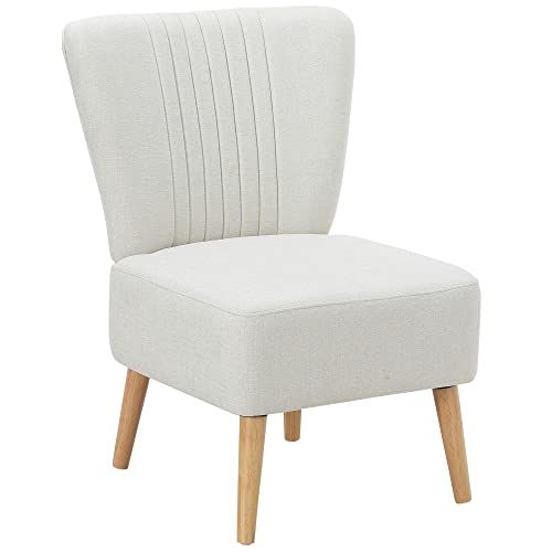 HOMCOM Poltrona Imbottita per Soggiorno e Sala in Stile Nordico, Poltroncina da Camera in Tessuto e Gambe in Legno, Bianco