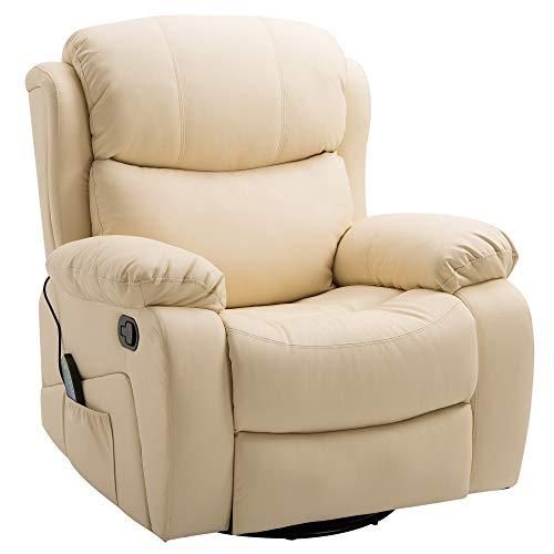 HOMCOM Poltrona Relax con 8 Punti Massaggianti e Riscaldamento, Reclinabile con Poggiapiedi, 97x92X104cm Ecopelle Beige