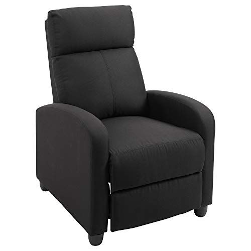HOMCOM Poltrona Relax Imbottita con Schienale Reclinabile 135° e Poggiapiedi Estraibile, in Lino Nero, 69x87x100.5cm